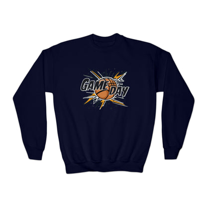 Game Day Slam Dunk Energy - Dynamic Basketball Explosion Graphic - Youth Crewneck Sweatshirt