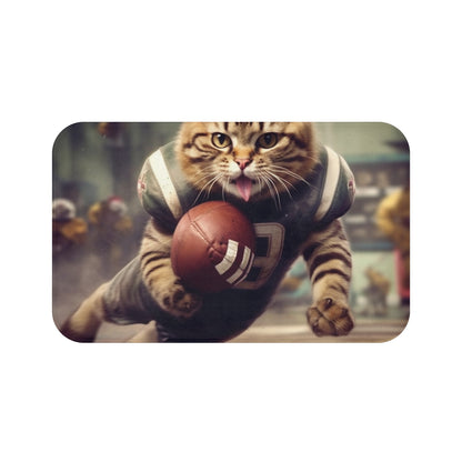 Football Field Felines: Kitty Cats in Sport Tackling Scoring Game Position - Bath Mat