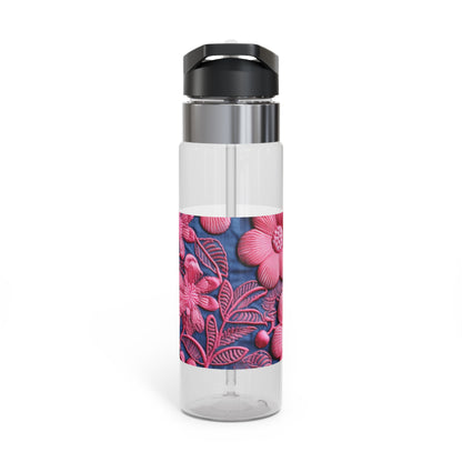 Denim Blue Doll Pink Floral Embroidery Style Fabric Flowers - Kensington Tritan™ Sport Bottle, 20oz