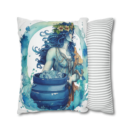 Artistic Aquarius Zodiac - Watercolor Water-Bearer Depiction - Spun Polyester Square Pillow Case