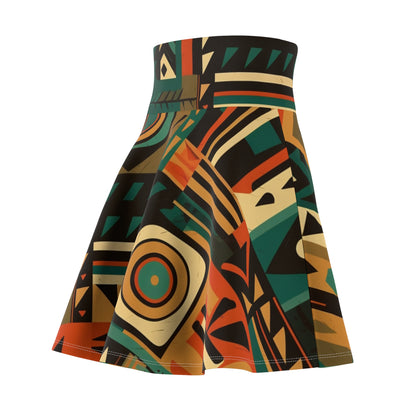 Earthy Tones Geometric Tribal-Inspired Pattern Design Women's Skater Skirt (AOP)