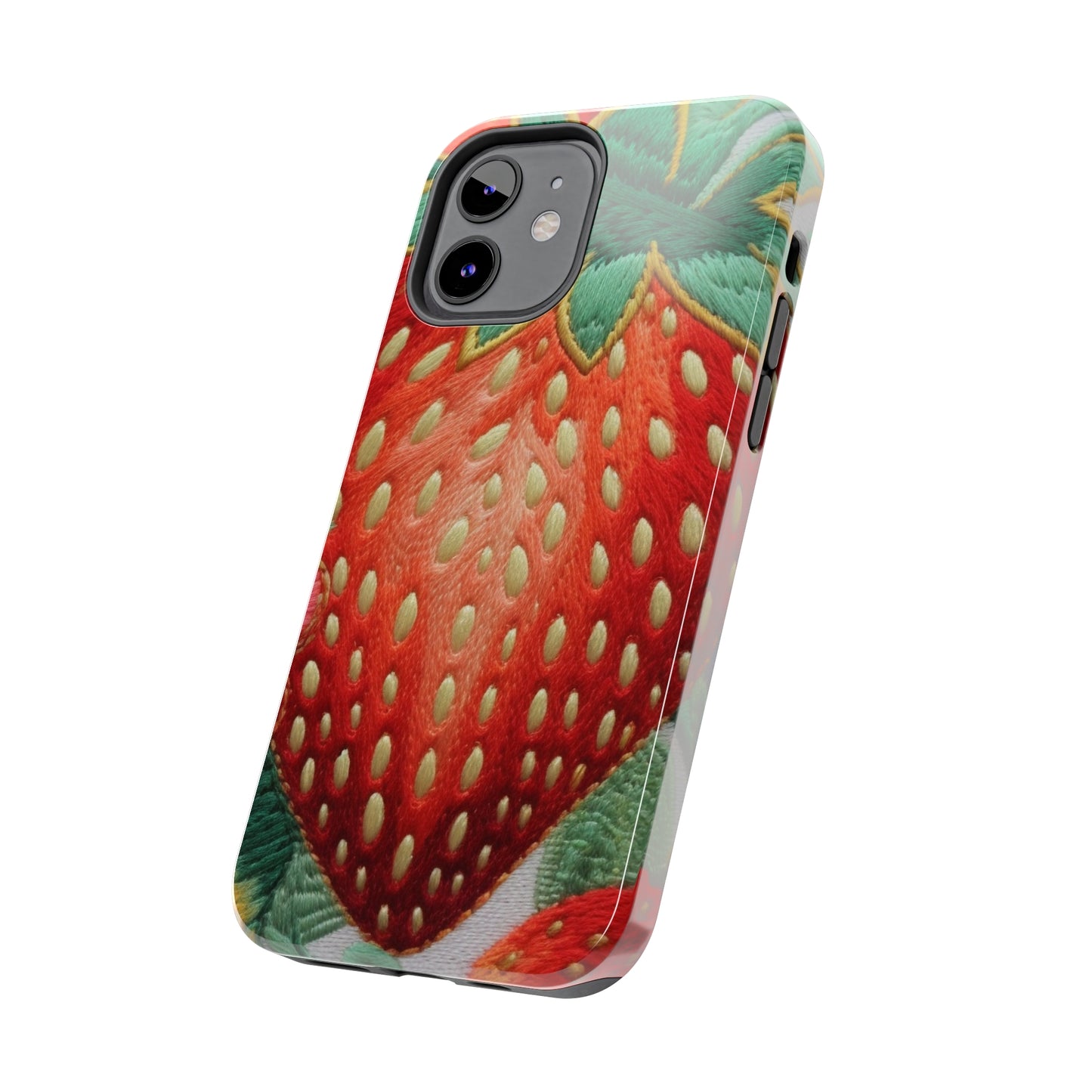 Berry Delight: Sun-Kissed Strawberries Fields Meet Embroidered Style Strawberry Patterns - Tough Phone Cases