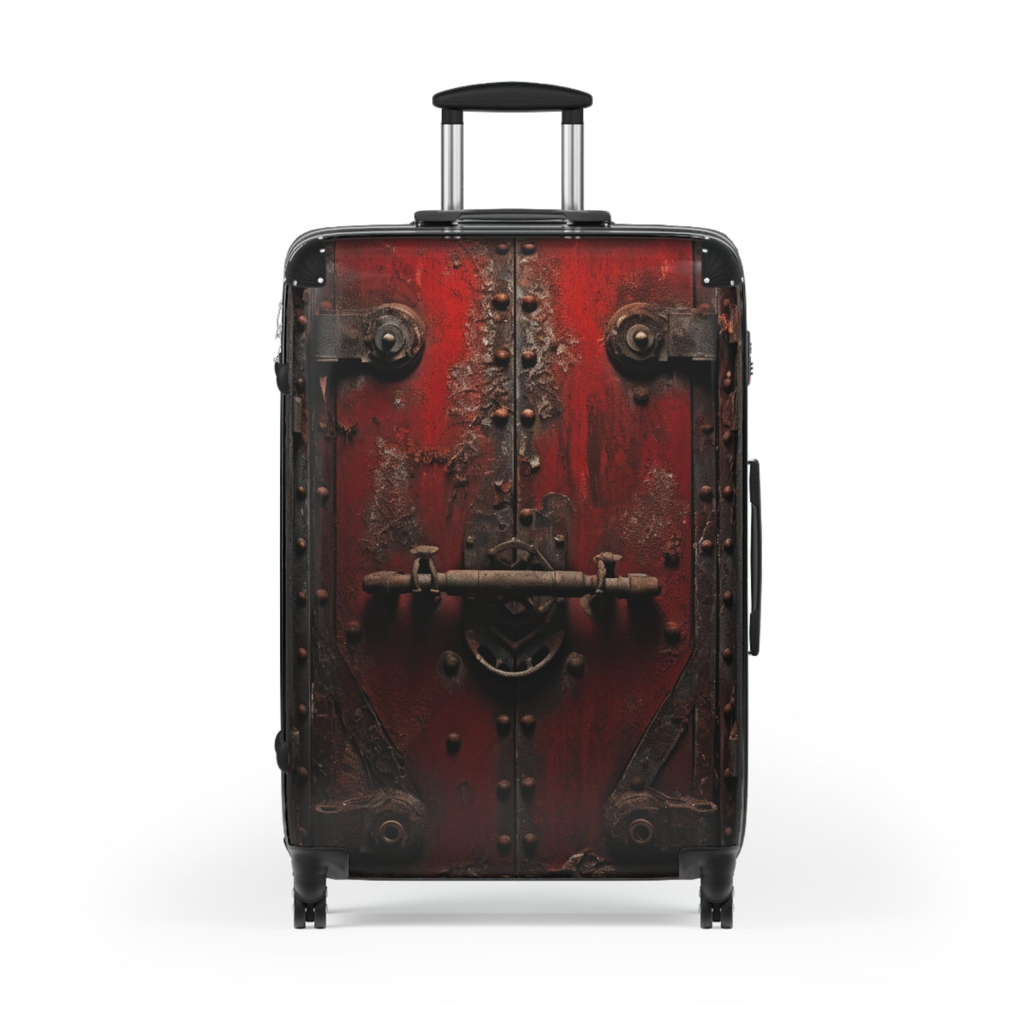 Crimson Ironwork Door, Textured Rustic Metal with Classic Bolt Lock, Historical - Suitcase