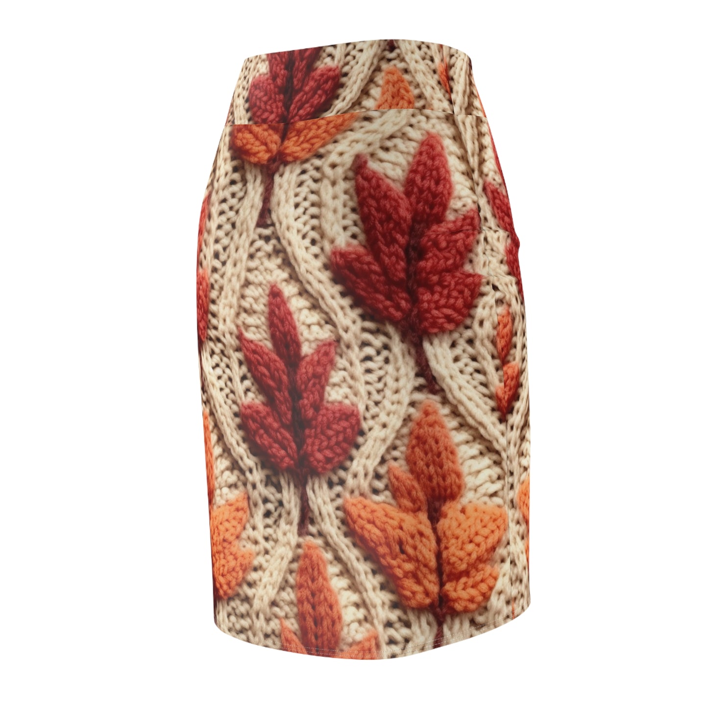 Crochet Fall Leaves: Harvest Rustic Design - Golden Browns -Woodland Maple Magic - Women's Pencil Skirt (AOP)