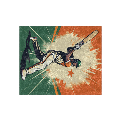 India Cricket Star: Batsman With Willow Bat, National Flag Style - Sport Game - Crushed Velvet Blanket