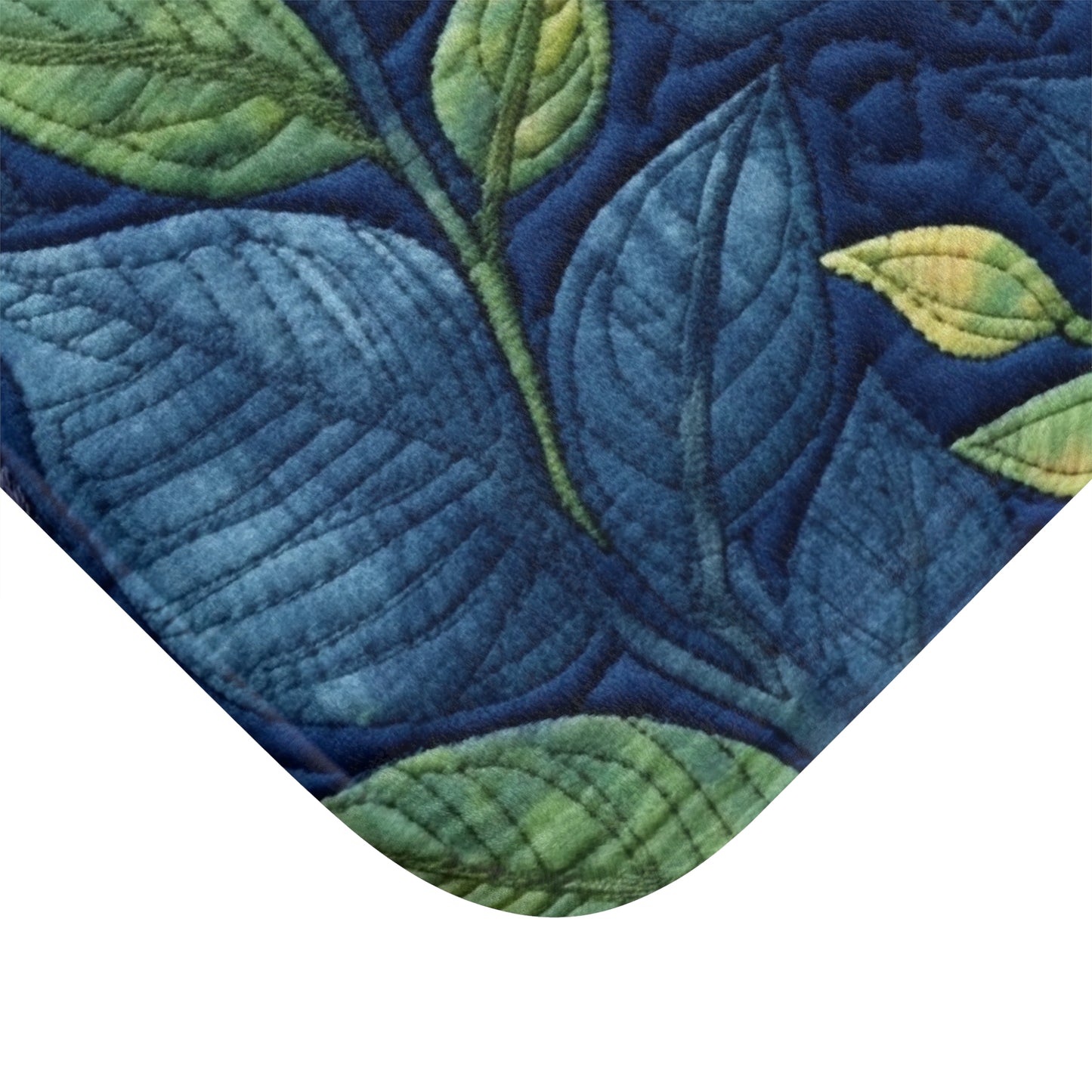 Floral Embroidery Blue: Denim-Inspired, Artisan-Crafted Flower Design - Bath Mat