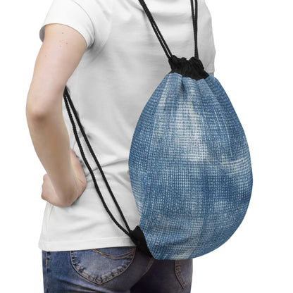 Faded Blue Washed-Out: Denim-Inspired, Style Fabric - Drawstring Bag