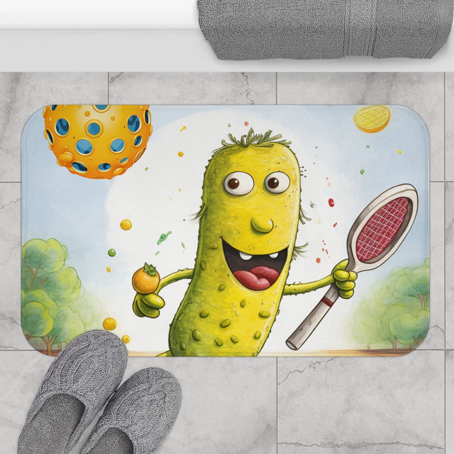 Pickleball Play: Pickle Sport Action Game, Fast Dink Ball - Bath Mat