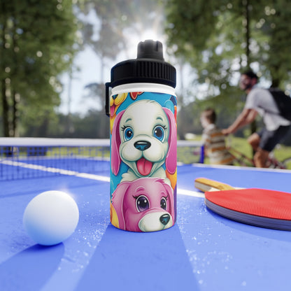 Happy Puppy & Dog Design - Vivid and Eye-Catching - Stainless Steel Water Bottle, Sports Lid