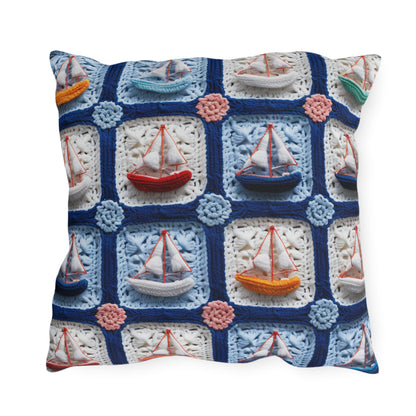 Crochet Boat Ship Sea Vessel Ocean Beach Travel Yacht Design - Outdoor Pillows