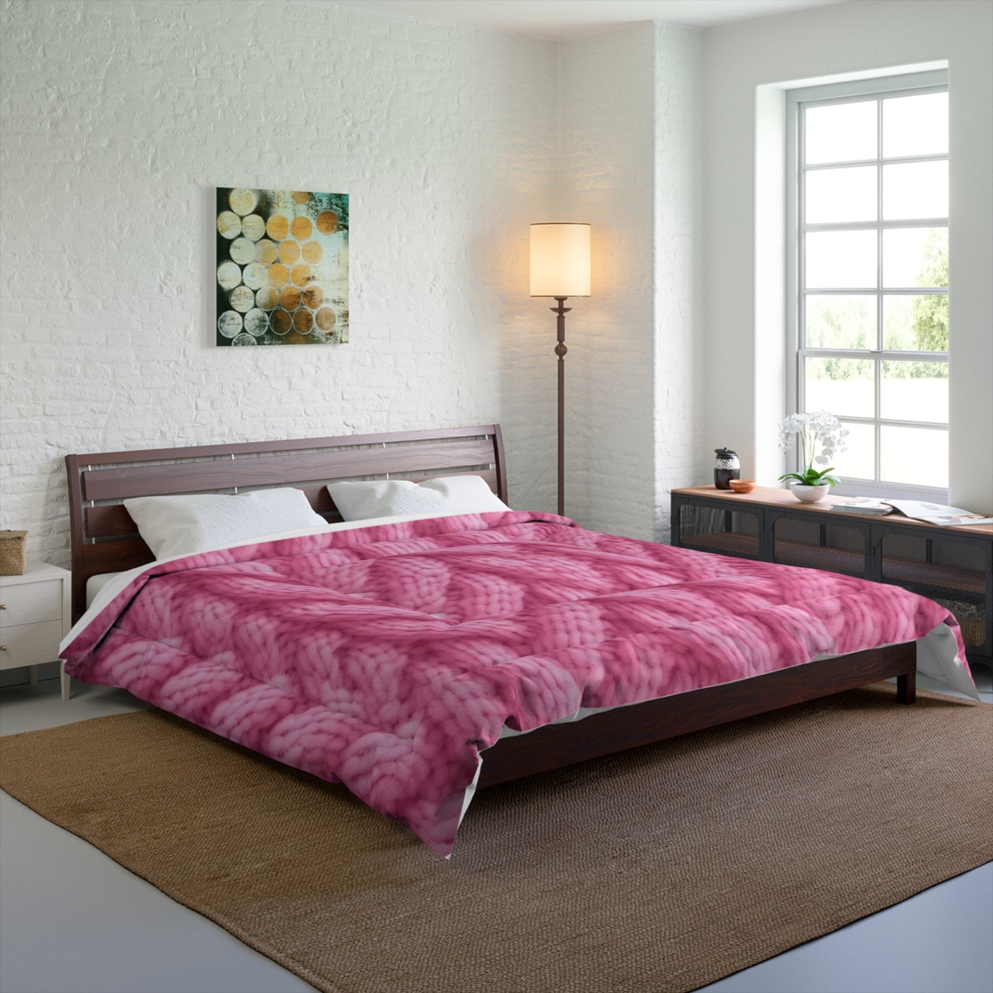 Blush Knit: Soft Hot Pink Palette Textured Fabric Design - Bed Comforter