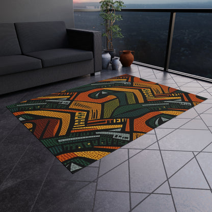 1960-1970s Style African Ornament Textile - Bold, Intricate Pattern - Outdoor Rug