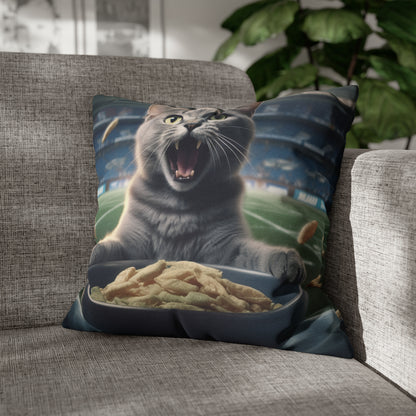 Halftime Football Feline: Screaming Sports Fan Cat Stadium Food Kitten - Spun Polyester Square Pillow Case