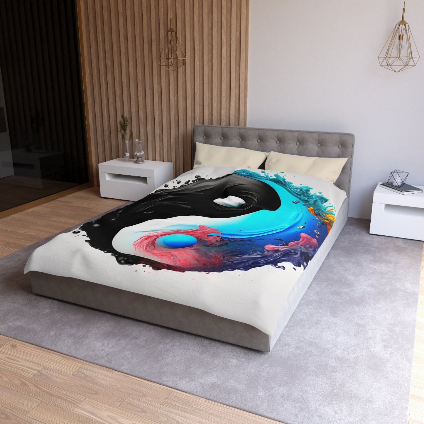 Yin Yang Symbol, Colorful Paint Style - Artistic Decor - Microfiber Duvet Cover