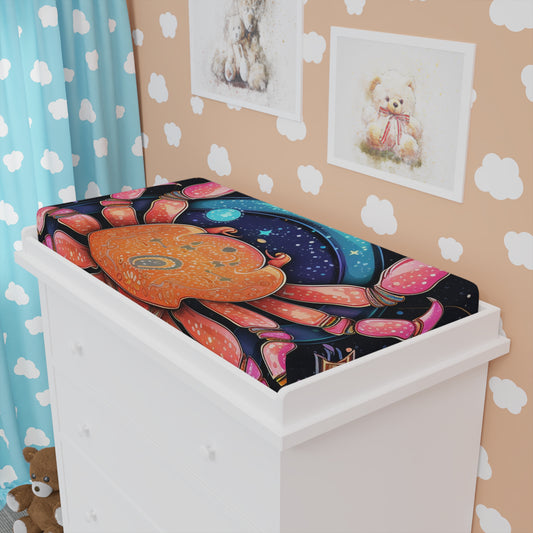 Rainbow Celestial Crab - Vibrant Cancer Zodiac Sign Art - Baby Changing Pad Cover