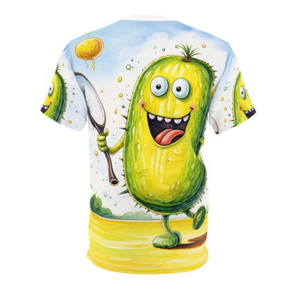 Pickleball Sport: Athletic Pickle Playing Game with Net and Paddle - Unisex Cut & Sew Tee (AOP)