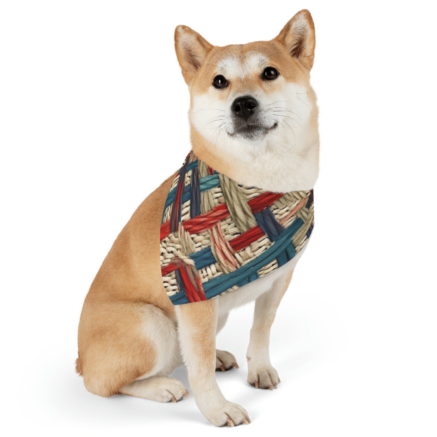 Colorful Yarn Knot: Denim-Inspired Fabric in Red, White, Light Blue - Dog & Pet Bandana Collar