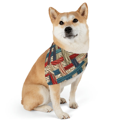 Colorful Yarn Knot: Denim-Inspired Fabric in Red, White, Light Blue - Dog & Pet Bandana Collar