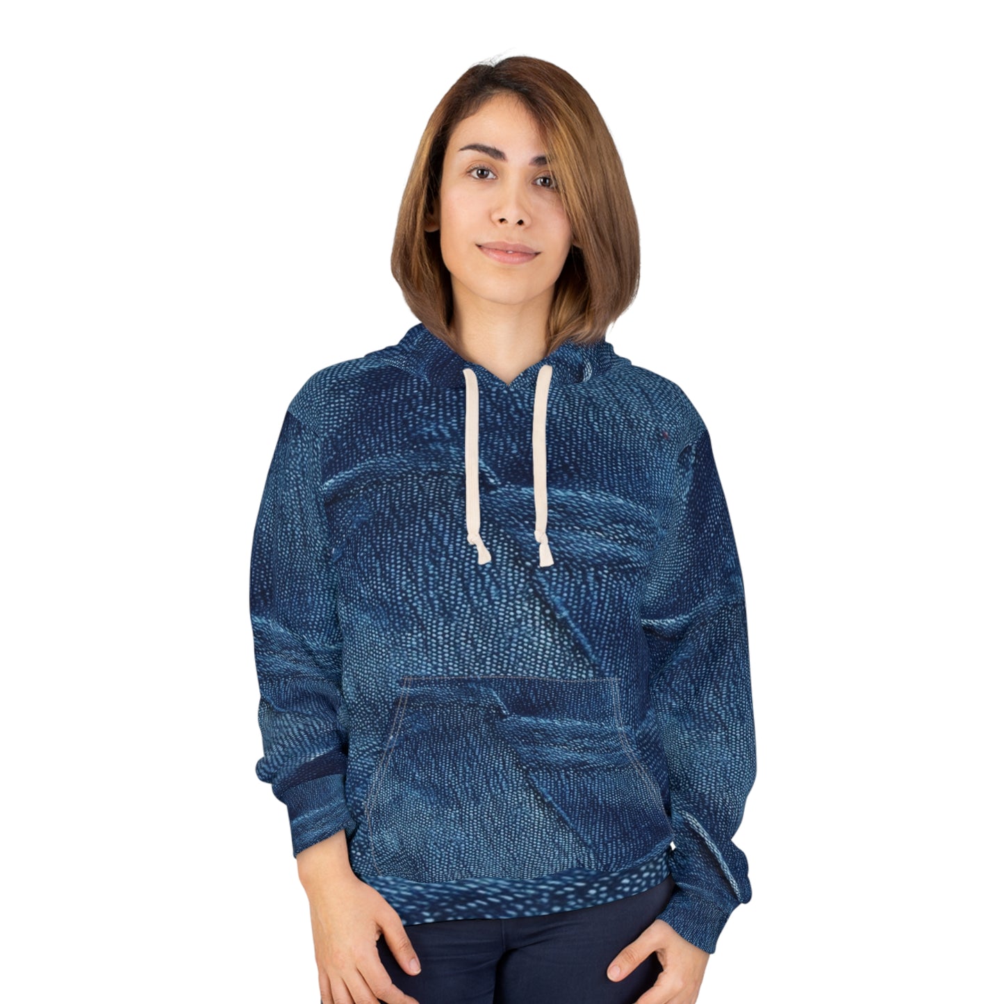 Azul oscuro: diseño de tela desgastada inspirada en la mezclilla - Sudadera con capucha unisex (AOP) 