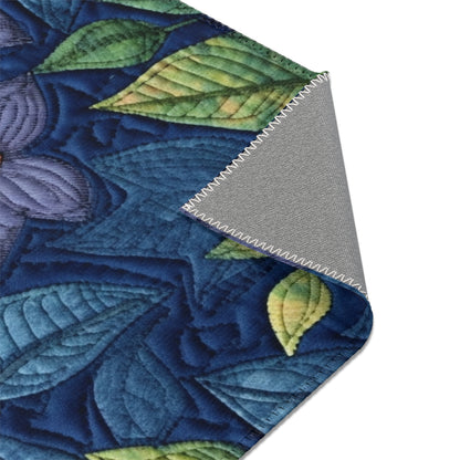 Floral Embroidery Blue: Denim-Inspired, Artisan-Crafted Flower Design - Area Rugs