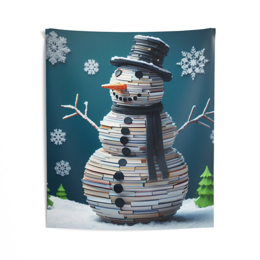 Enchanted Reader Snowman: Book Stack Lover Christmas Frosty Figure - Indoor Wall Tapestries