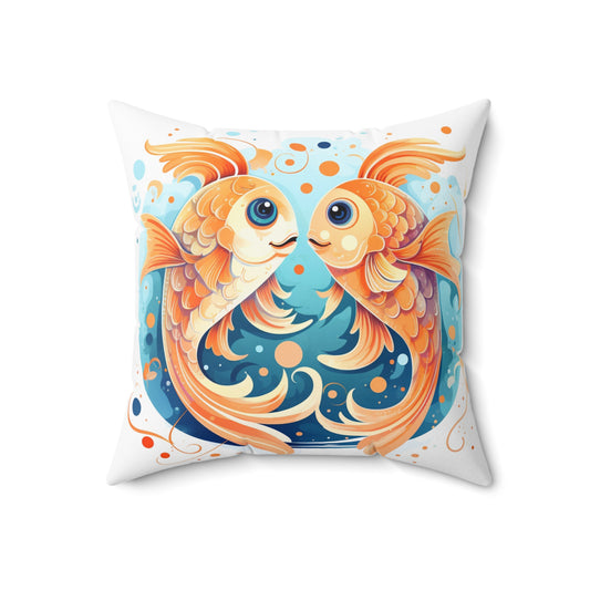 Charming Cartoon Fish Pisces - Dreamy Zodiac Illustration - Spun Polyester Square Pillow