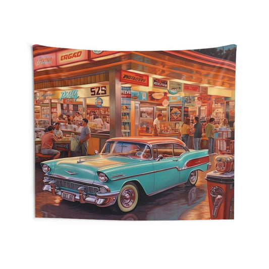 Hot Rods, máquinas recreativas y restaurante de los años 60 - Telas decorativas para pared interior