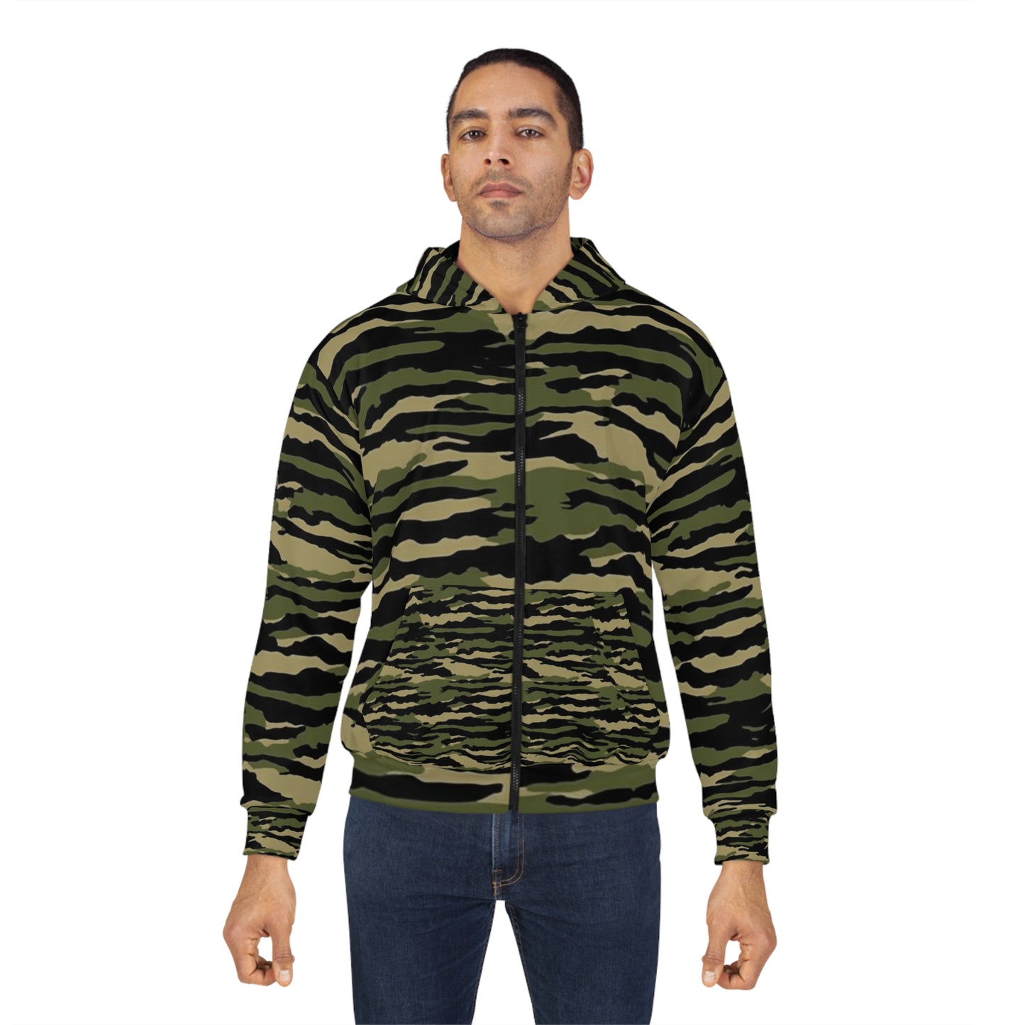 Tiger Stripe Camouflage: Military Style - Unisex Zip Hoodie (AOP)