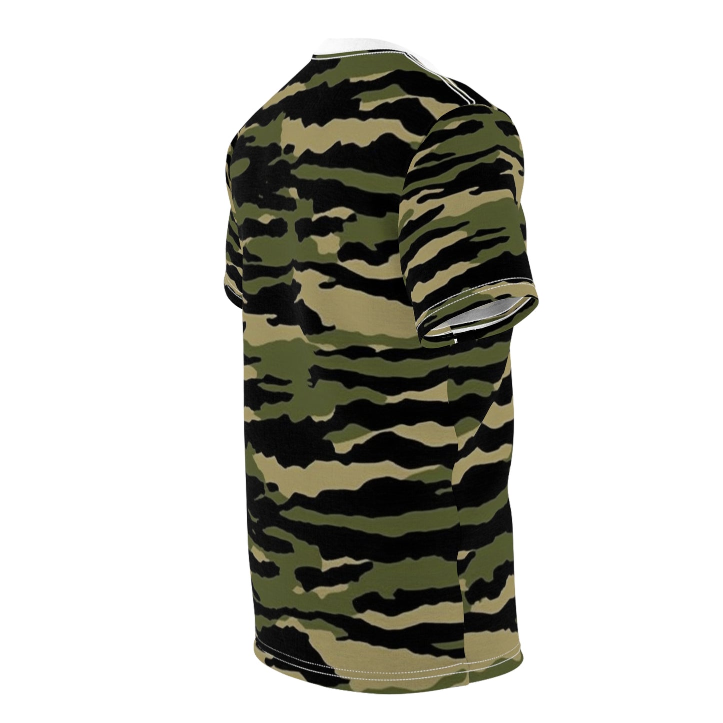 Camuflaje de rayas de tigre: estilo militar - Camiseta unisex cortada y cosida (AOP) 