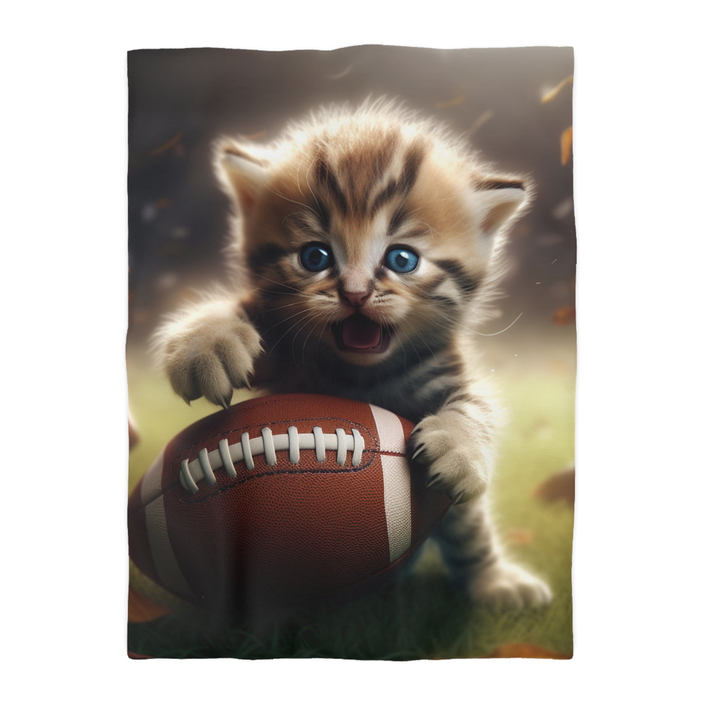 Football Kitten Touchdown: Tabby's Winning Play Sport Game - Microfiber Duvet Cover