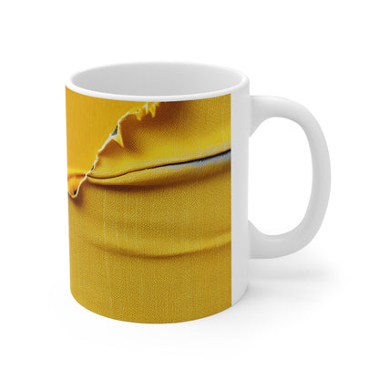 Banana Yellow Lemon: Bold Distressed, Denim-Inspired Fabric - Ceramic Mug 11oz