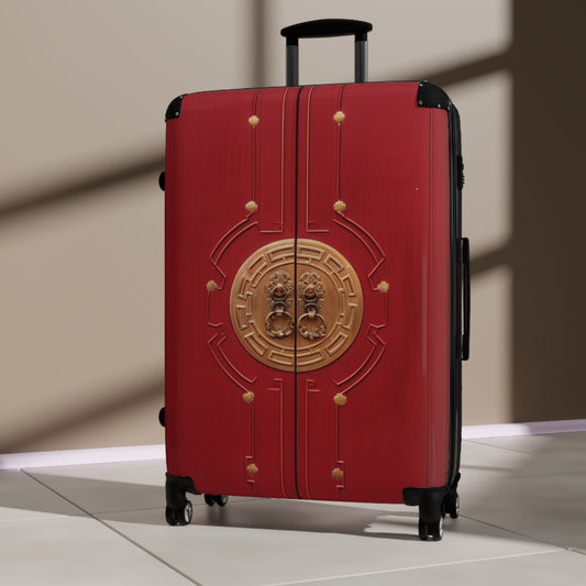 Traditional Chinese Door Design: Red Wooden Panels - Suitcase