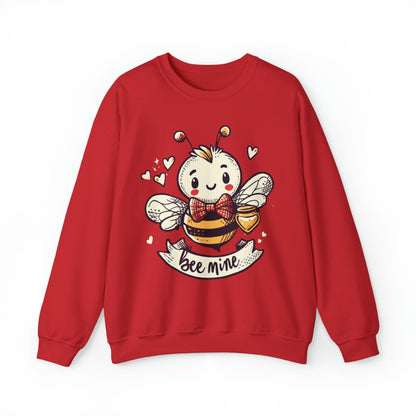 Valentine's Day Bee Illustration, Cute Bumblebee with Honey, Love Hearts, Whimsical Insect Artwork - Unisex Heavy Blend™ Crewneck Sweatshirt