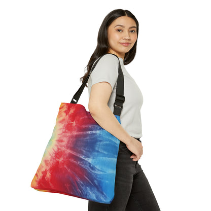 Rainbow Tie-Dye Denim: Espectáculo de diseño de tela multicolor vibrante - Bolso de mano ajustable (AOP) 