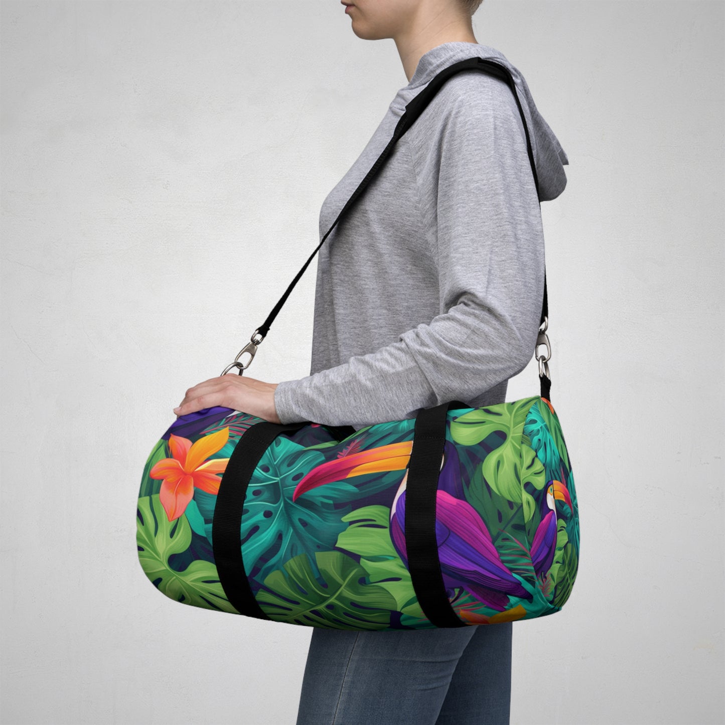 Vivid Tropical Birds & Leaves - Seamless Pattern Duffel Bag