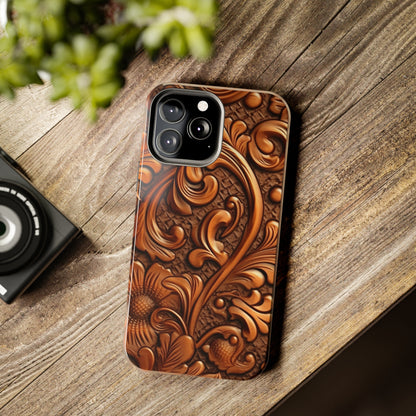 Leather Flower Cognac Classic Brown Timeless American Cowboy Design - Tough Phone Cases