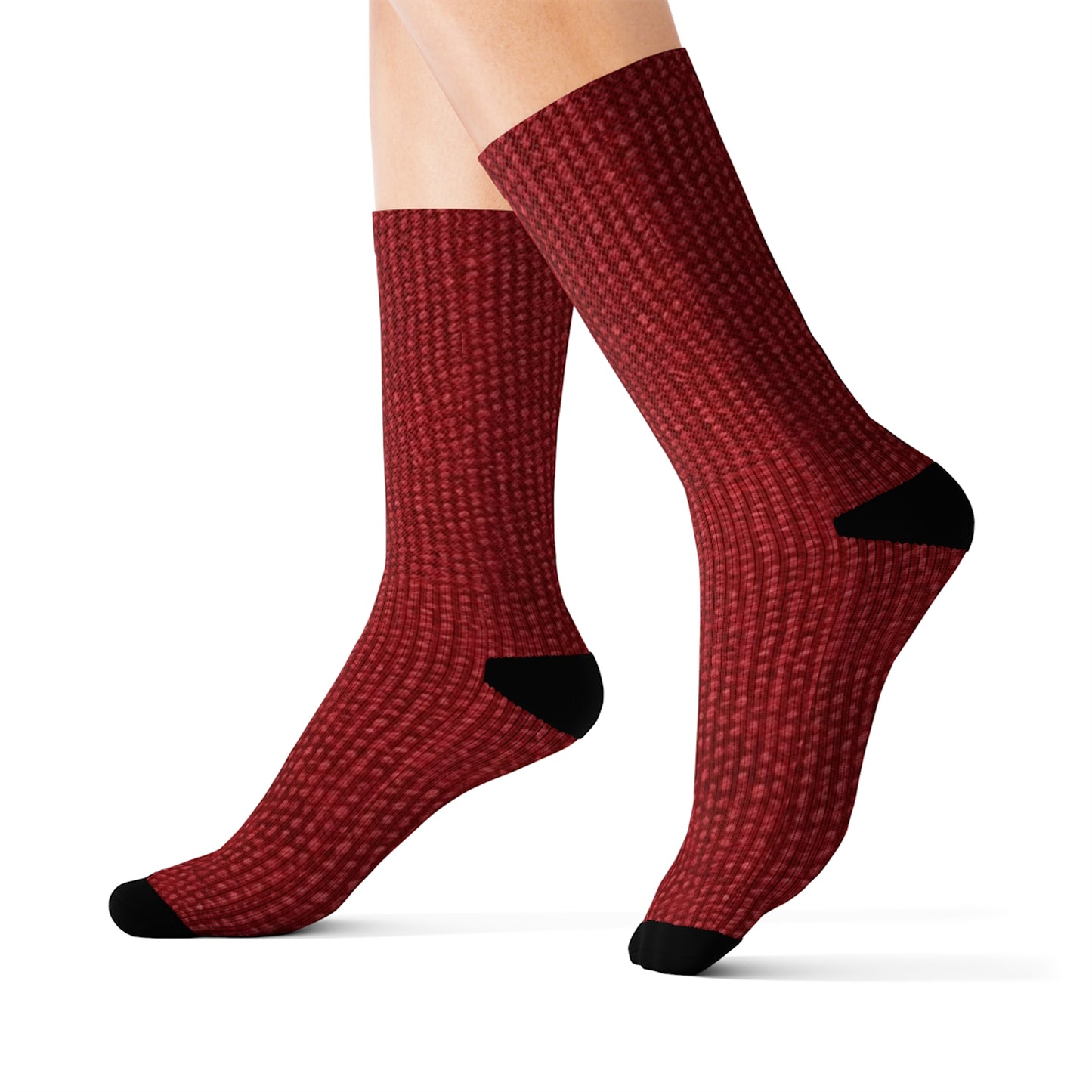 Bold Ruby Red: Denim-Inspired, Passionate Fabric Style - Sublimation Socks