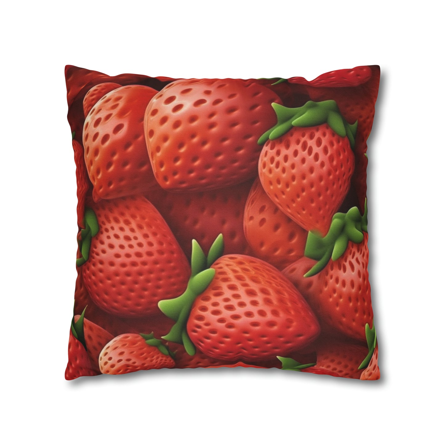 Garden Strawberries- Wild Sweet Gourmet - Farm Growing Ripe Red Fruit -Spun Polyester Square Pillow Case