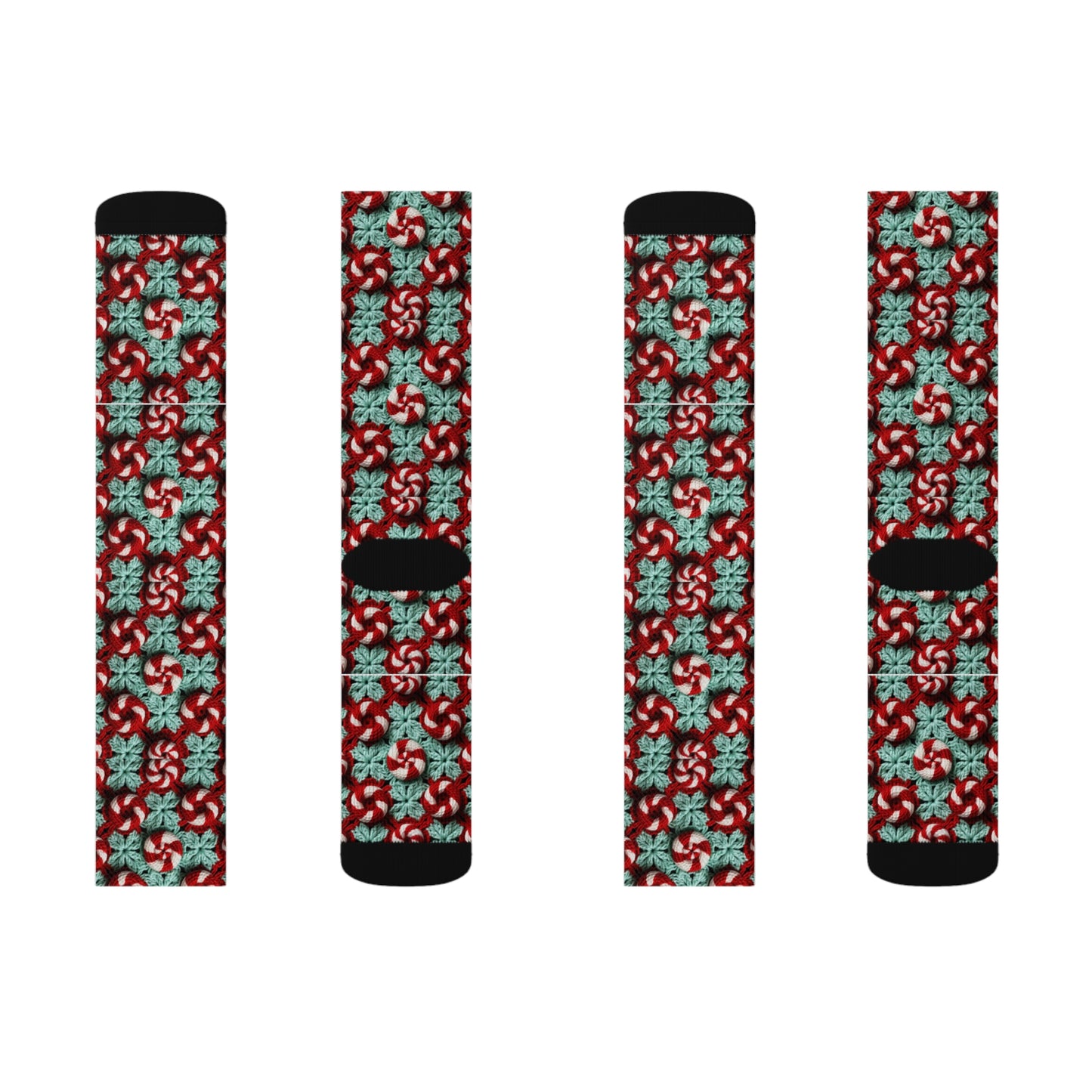 Christmas Crochet Candy Cane - Pepper Red Crystal White Holiday Pattern - Sublimation Socks