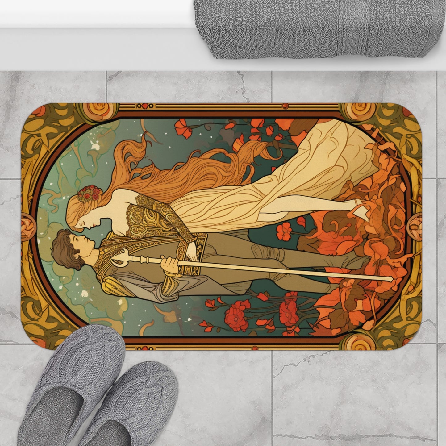 Carta del Tarot de los Amantes - Simbolismo de lectura detallada, ilustración a todo color - Alfombra de baño