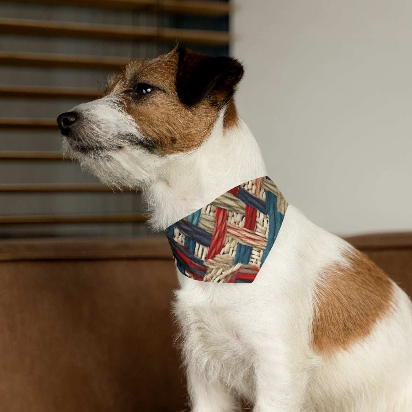 Colorful Yarn Knot: Denim-Inspired Fabric in Red, White, Light Blue - Dog & Pet Bandana Collar