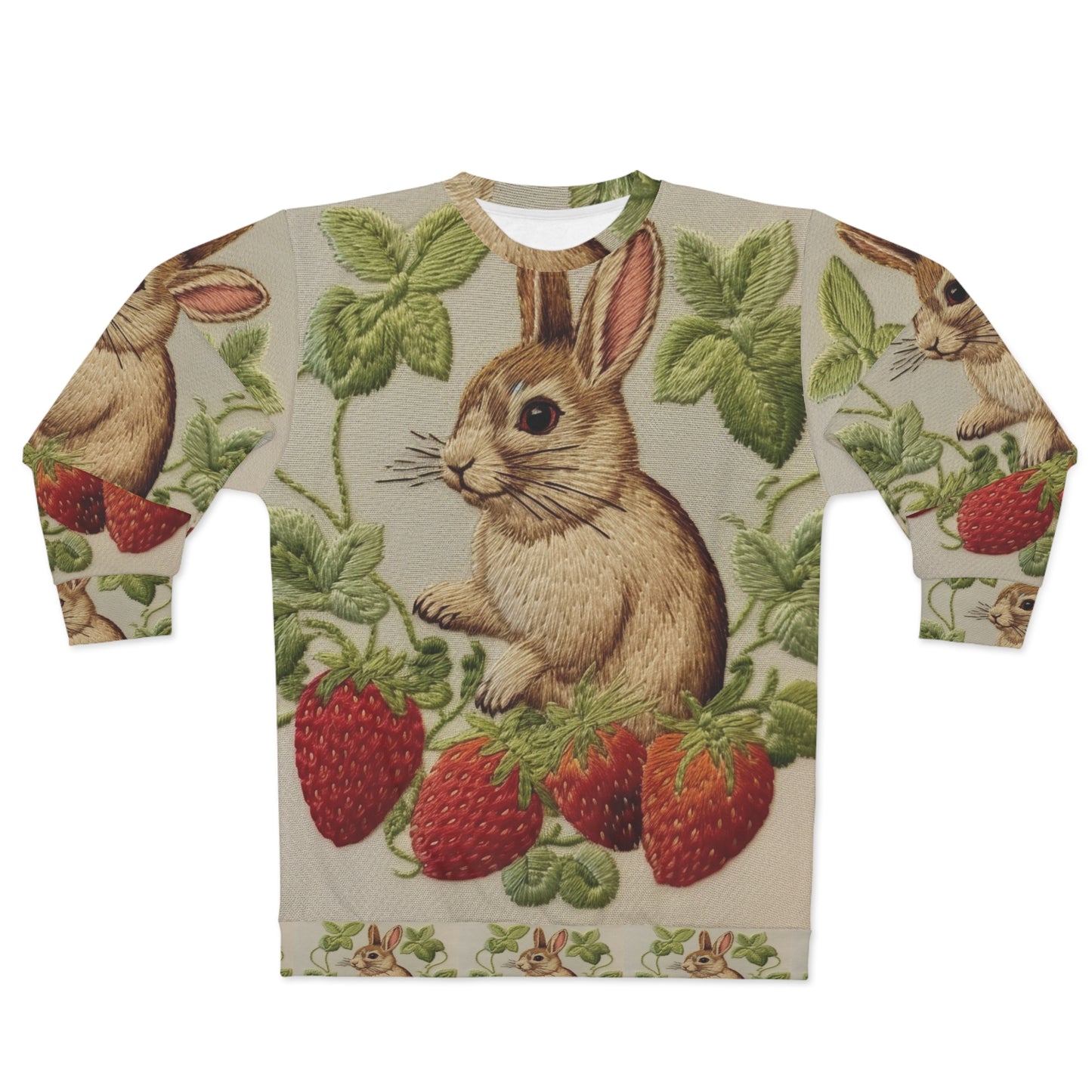 Strawberry Bunny Rabit - 刺繍スタイル - Strawberries Fruit Munchies - イースターギフト - ユニセックス スウェットシャツ (AOP) 