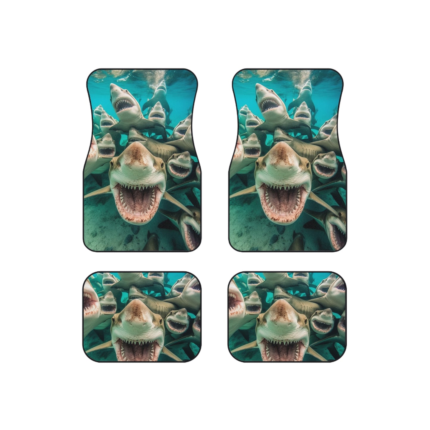 Laughing Lemon Sharks: Joyful Sea Jaws Ocean Deep - Car Mats (Set of 4)