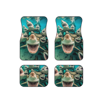 Laughing Lemon Sharks: Joyful Sea Jaws Ocean Deep - Car Mats (Set of 4)