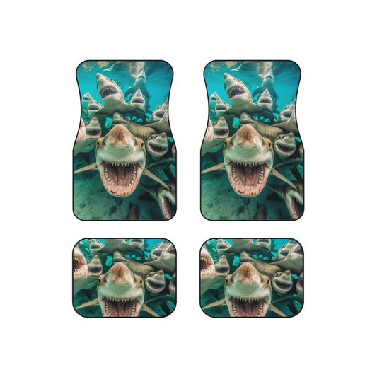 Laughing Lemon Sharks: Joyful Sea Jaws Ocean Deep - Car Mats (Set of 4)