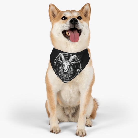 Capricorn Pet Bandana Collar, Zodiac Black White Goat Design