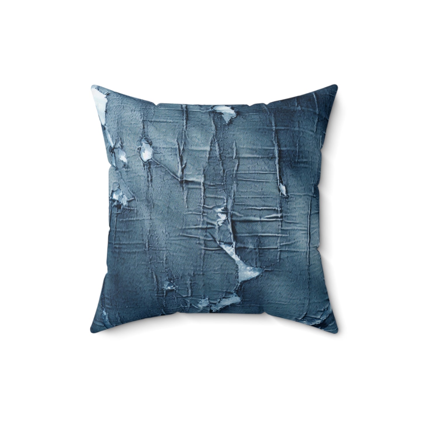 Distressed Blue Denim-Look: Edgy, Torn Fabric Design - Spun Polyester Square Pillow