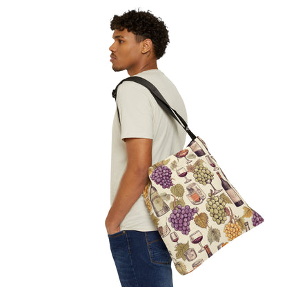 Wine Lovers Theme: Varieties of Wine, Grapes & Vineyards Design Adjustable Tote Bag (AOP)