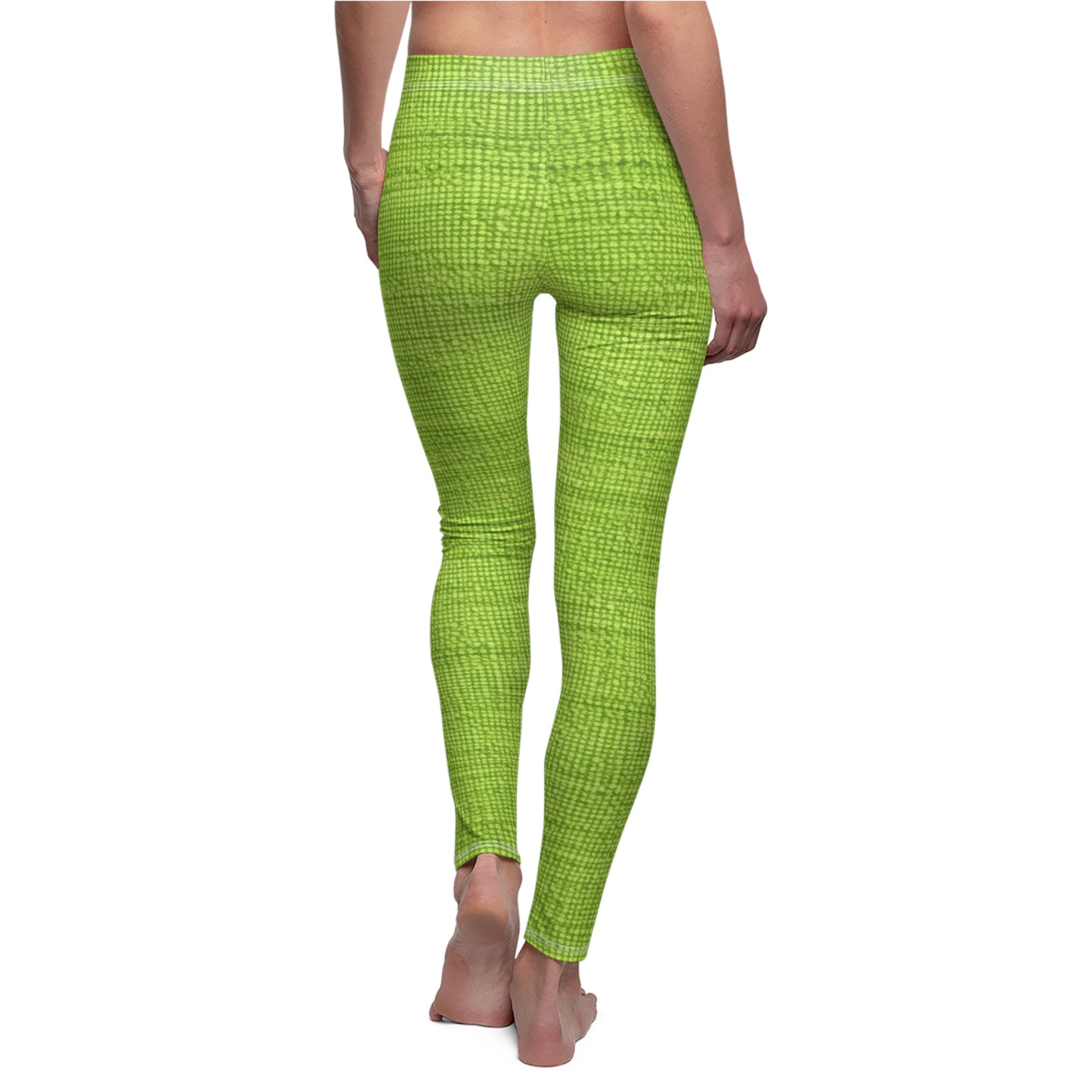 Lush Grass Neon Green: estilo de tela primaveral inspirado en la mezclilla - Leggings casuales cortados y cosidos para mujer (AOP)