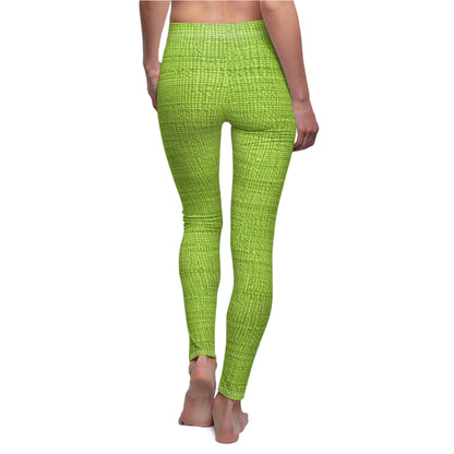 Lush Grass Neon Green: estilo de tela primaveral inspirado en la mezclilla - Leggings casuales cortados y cosidos para mujer (AOP)